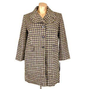 Terry Lewis Classic Luxuries Womens Plus Tweed Coat Gray Yellow Pink size 1X